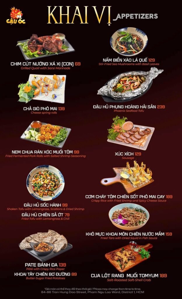 Menu Thực Đơn Cậu Ốc Quận 1